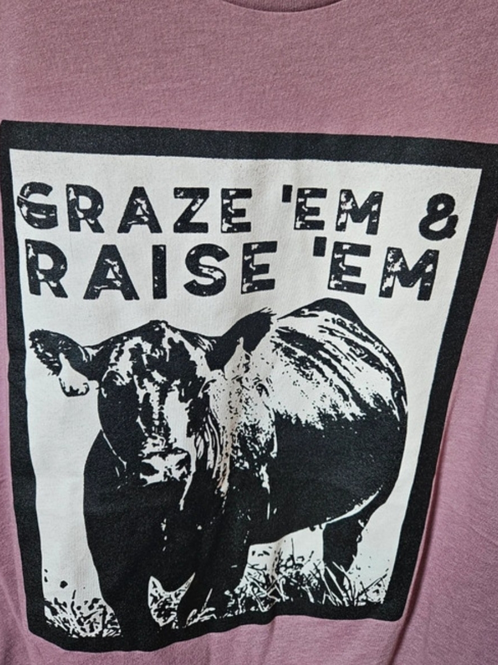 Bella Canvas Mauve Graphic Tee with Black & White Cow Print
